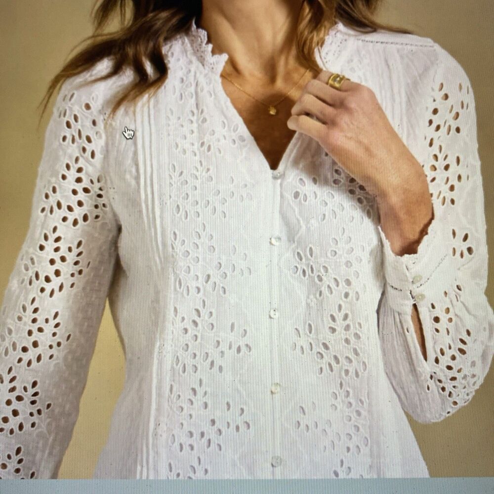 NWT!! SUNDANCE $148 Valeria Eyelet Women’s Shirt XL White Boho Romance